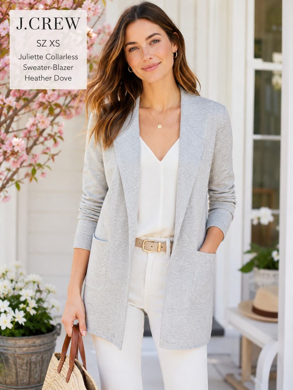 J.Crew SZ XS Juliette Collarless Sweater-Blazer Heather Dove